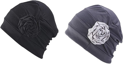 Chemo Headwear Turban Head Wrap Flower Beanie Scarf Cap Hair Loss Hat for Cancer Apparel & Accessories > Clothing Accessories > Headwear LUFUTE 1f- Black+gray  