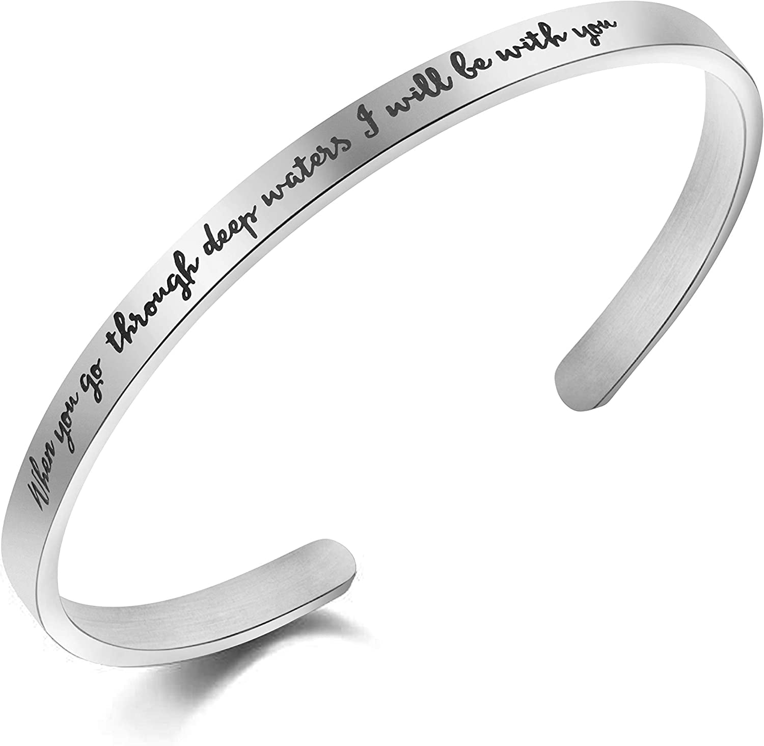 Christian Bracelets for Women Inspirational Gifts Bible Verse Religious Faith Jewelry Cuff Bracelet Mothers Day Christmas Birthday Jewelry for Her Mother Daughter Apparel & Accessories > Jewelry > Bracelets Memgift Isaiah 43:2-When you go through deep waters, I will be with you  