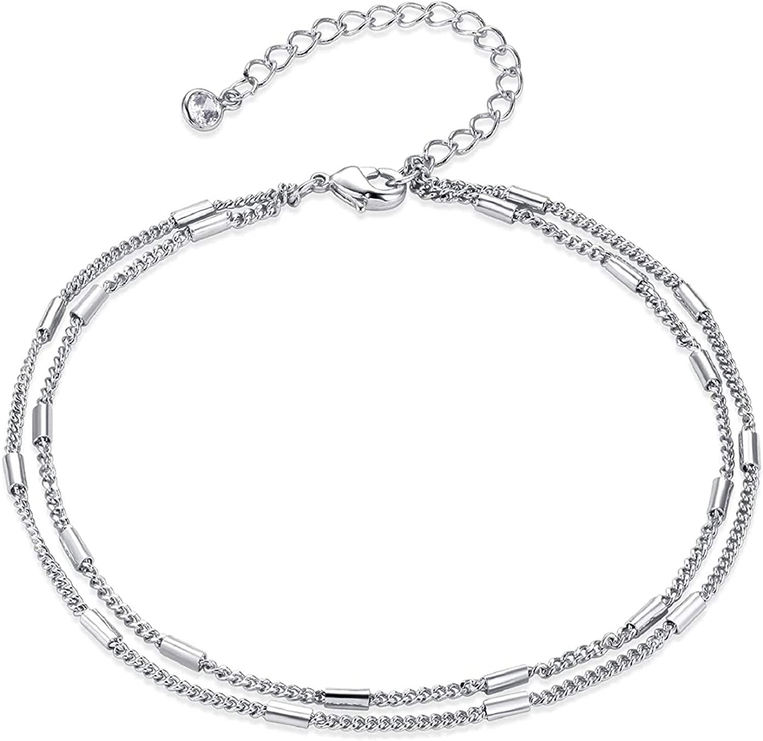 Dremmy Studios Simple Gold Chain Anklet,14K Gold/Silver Plated Dainty Summer Beach Anklets for Women Apparel & Accessories > Jewelry > Anklets DREMMY STUDIOS Layered Silver Bar  