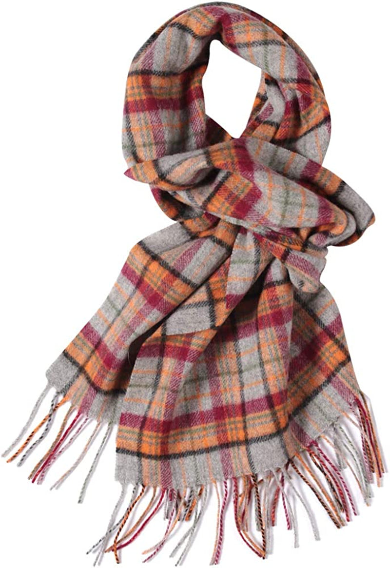WAMSOFT 100% Pure Wool Scarf, Thick Long Plaid Scarf Winter Tartan Scarves for Men Women… Apparel & Accessories > Clothing Accessories > Scarves & Shawls WAMSOFT Orange/Red/Gray Plaid  