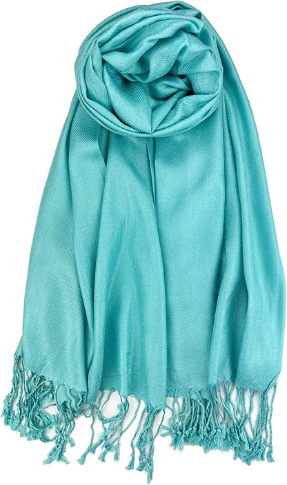 Plum Feathers Premium Solid Color and Metallic Fashion Scarf, Womens Pashmina Shawl Wrap with Fringes Apparel & Accessories > Clothing Accessories > Scarves & Shawls Plum Feathers Aqua Mint  