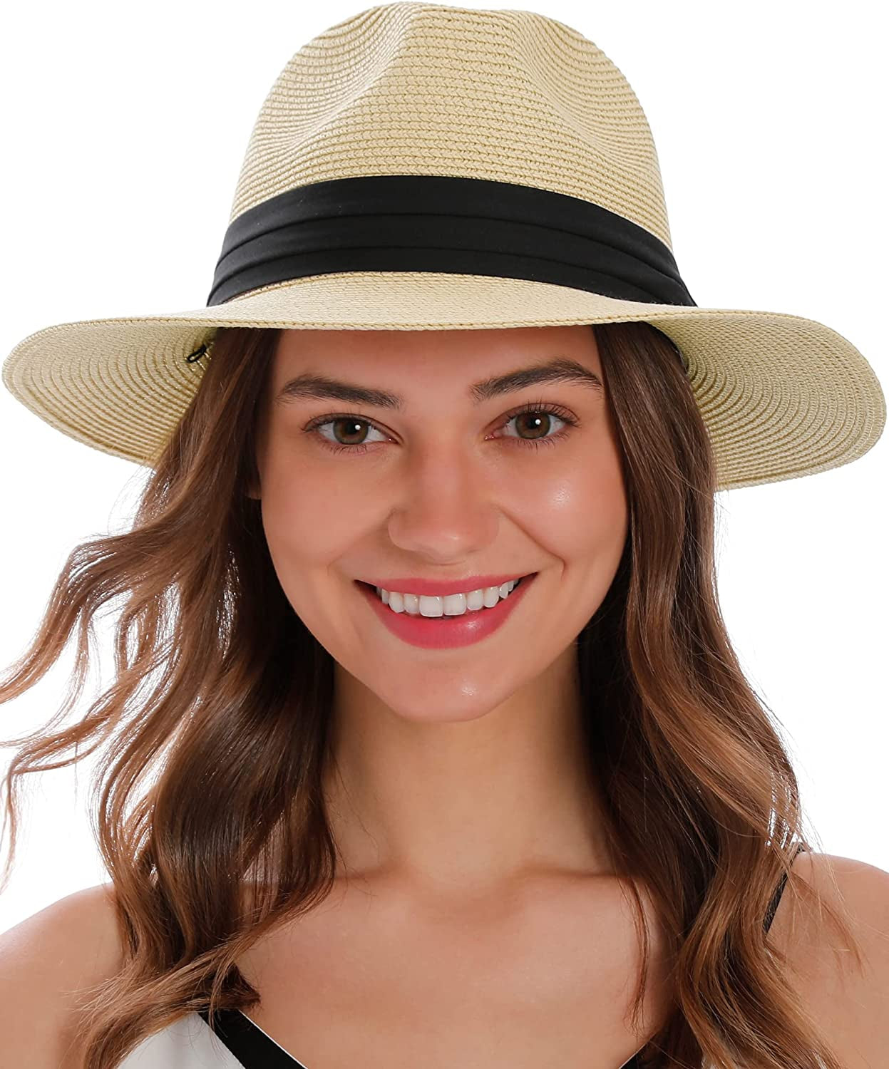 Simplicity Mens Women'S Wide Brim Straw Panama Sun Hat Apparel & Accessories > Clothing Accessories > Hats Simplicity Beige  
