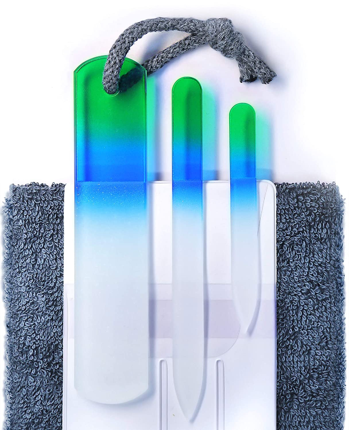 Genuine Czech Glass Nail File Set - Two-Sided Different Grit Surface, Callus Remover Foot Rasp, Manicure & Pedicure, Professional Nail Care, Wet & Dry Use, Cotton Towel, EU Quality (Green Aqua) Health & Beauty > Personal Care > Foot Care Gladzy Travel Set - Green Aqua  