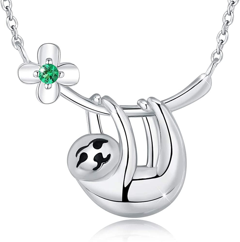 URMWMOO S925 Sterling Silver Sloth Necklace Purple Green Birthstone Moon Jewelry Keep Me in Your Heart Animal Pendant Necklaces Sloths Gifts for Women Girlfriend Apparel & Accessories > Jewelry > Anklets URMWMOO JEWELRY green flower sloth  