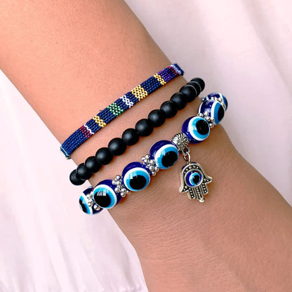 SUMMER LOVE Evil Eye Hamsa Blue Beaded Charm Stretch Bracelet Hand of Fatima Turkish Lucky Evil Eye Bracelet for Protection and Blessing Apparel & Accessories > Jewelry > Bracelets SUMMER LOVE   