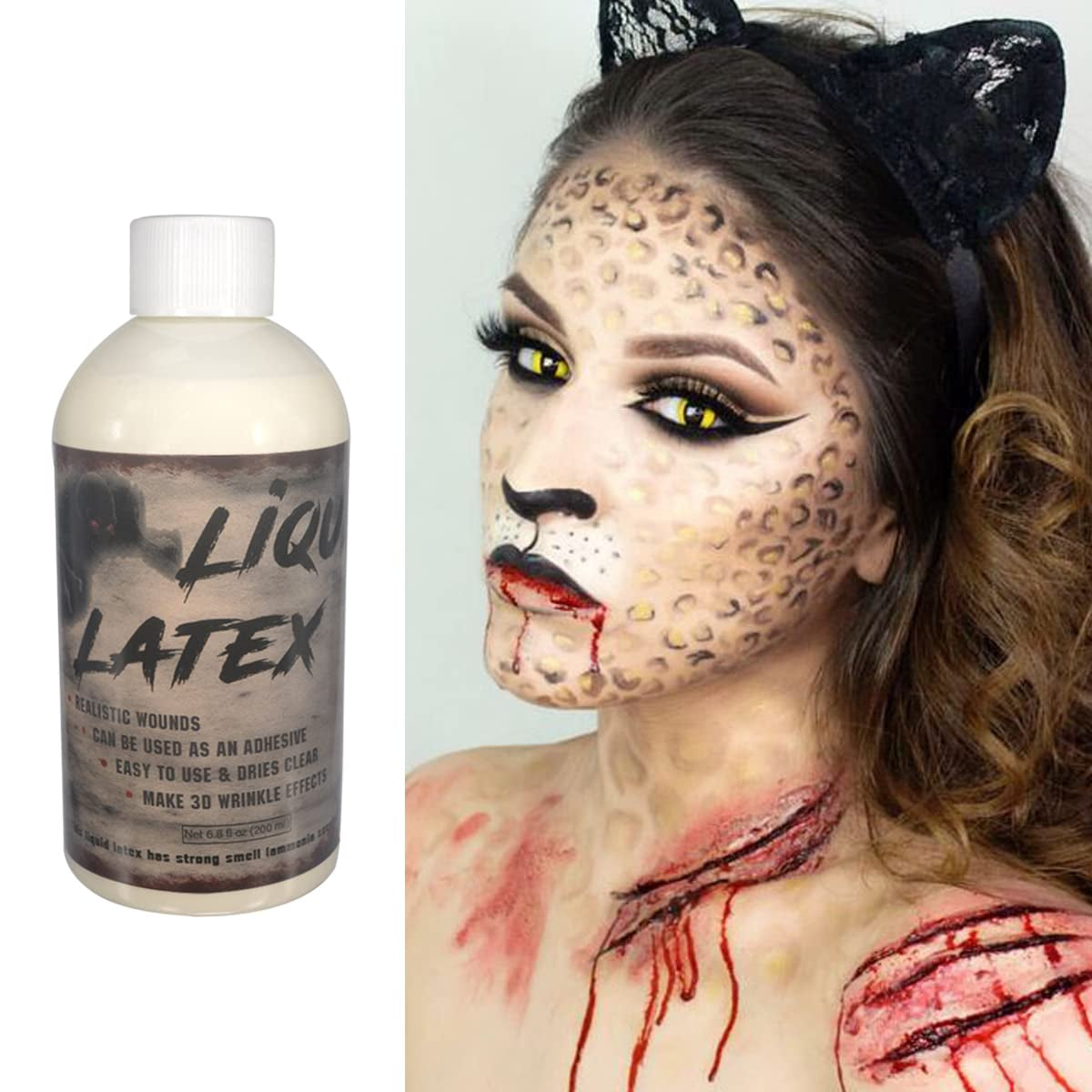 CHASPA Halloween Liquid Latex Special Effects SFX Makeup Kit - Scar Wax + 2 Btl Liquid Latex + 2 Btl Fake Blood + Spatula Tool + 2Pcs Stipple Sponge + 4Pcs Makeup Sponges + Cotton Swabs Health & Beauty > Personal Care > Cosmetics > Cosmetic Tools > Makeup Tools CHASPA 6.8oz Liquid Latex  