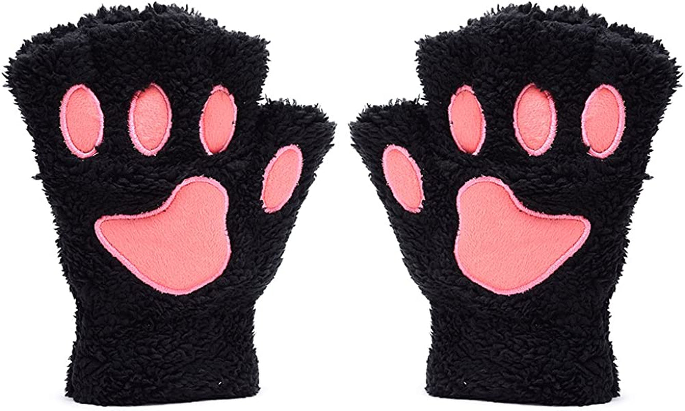 Odema Womens Bear Plush Cat Paw Claw Glove Soft Winter Fingerless Mitten Gloves Apparel & Accessories > Clothing Accessories > Gloves & Mittens Odema Black  