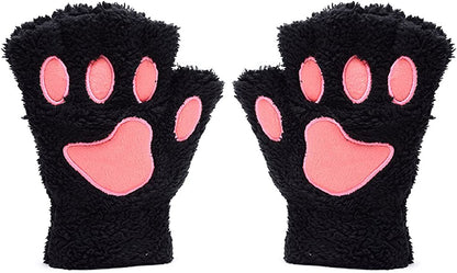 Odema Womens Bear Plush Cat Paw Claw Glove Soft Winter Fingerless Mitten Gloves Apparel & Accessories > Clothing Accessories > Gloves & Mittens Odema Black  