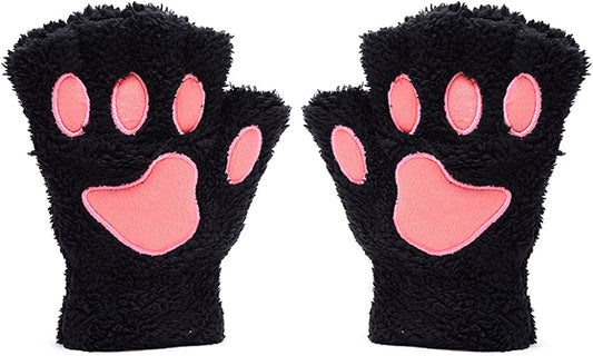 Odema Womens Bear Plush Cat Paw Claw Glove Soft Winter Fingerless Mitten Gloves Apparel & Accessories > Clothing Accessories > Gloves & Mittens Odema Black  