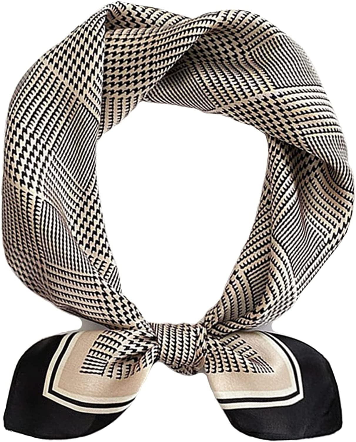 Fashion Hair Scarf for Women Lightweight Silk Feeling Head Scarves Square Bandanas 27.5× 27.5 Inches Apparel & Accessories > Clothing Accessories > Bandanas & Headties Roizsx I-black and Grey Grid  