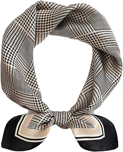 Fashion Hair Scarf for Women Lightweight Silk Feeling Head Scarves Square Bandanas 27.5× 27.5 Inches Apparel & Accessories > Clothing Accessories > Bandanas & Headties Roizsx I-black and Grey Grid  