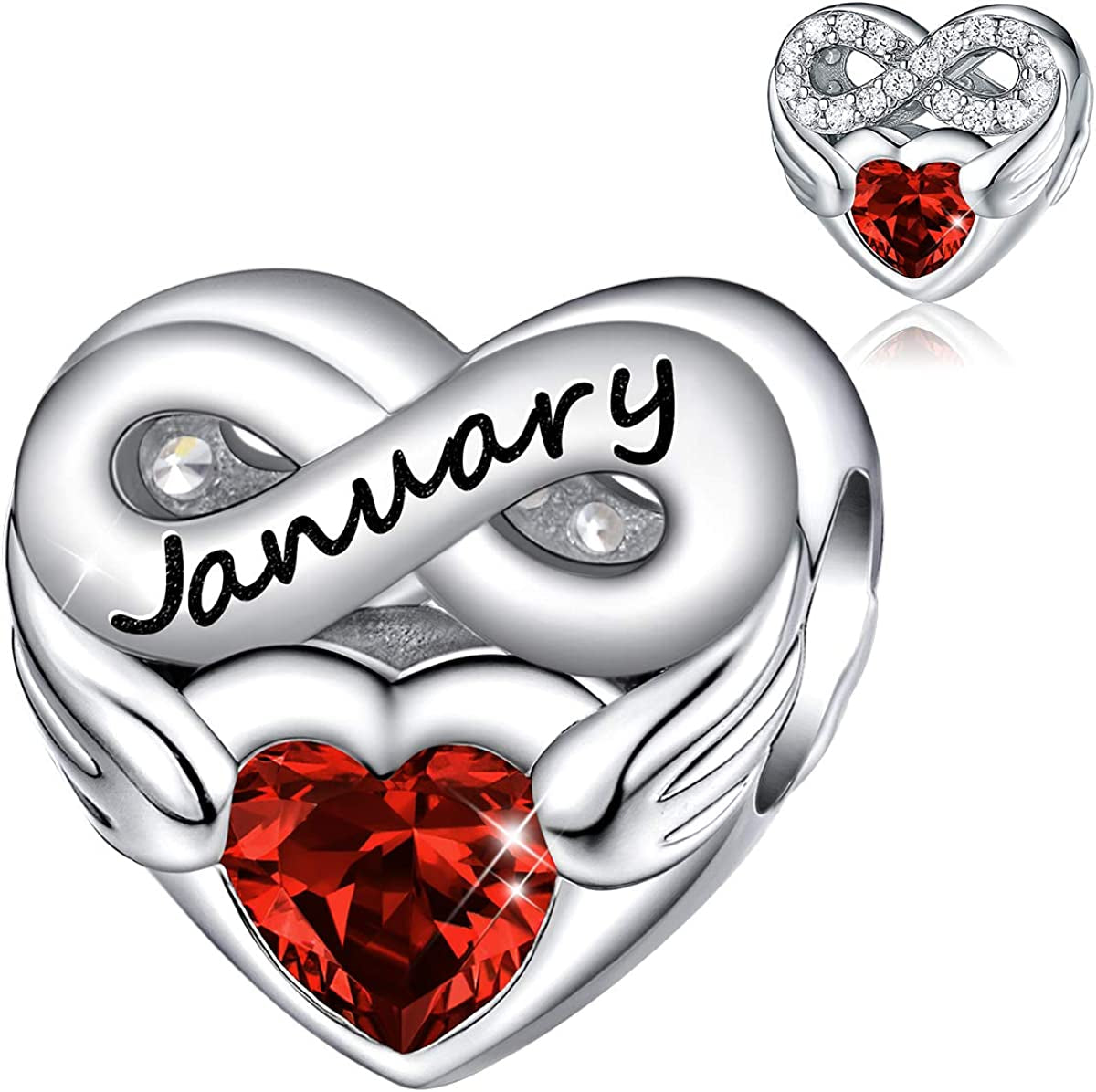FOREVER QUEEN Birthstone Charms for Charms Bracelet- 925 Sterling Silver Love Heart Beads Infinite Love Charms, Happy Birthday Charms for Bracelet and Necklace Apparel & Accessories > Jewelry > Bracelets FOREVER QUEEN pandora charms January  