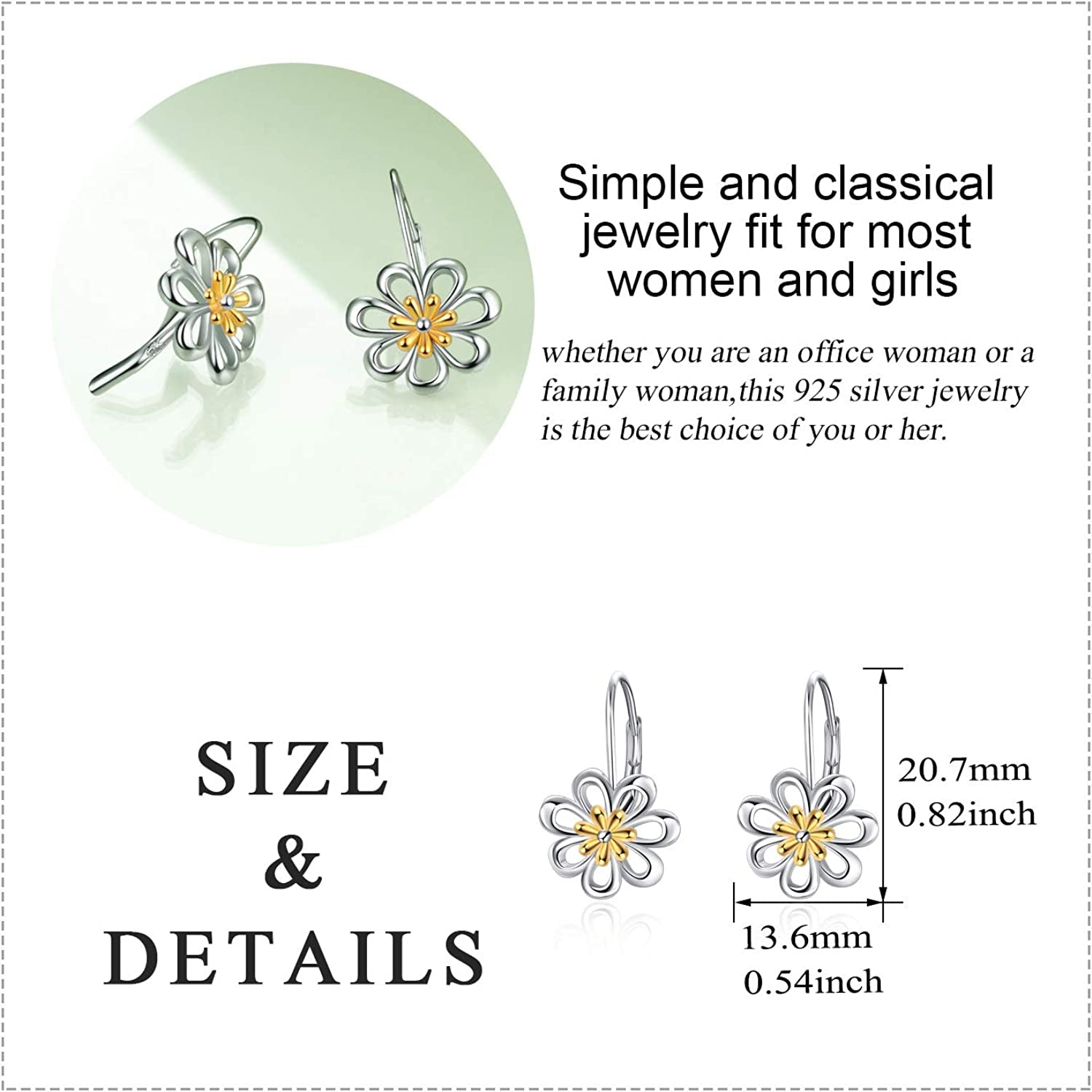 Daisy Earrings,Rose Earrings,Lotus Earrings,Sunflower Earrings Sterling Silver Gold Plated Filigree Flower Leverback Dangle Earrings for Women Girls Apparel & Accessories > Jewelry > Earrings LUHE   