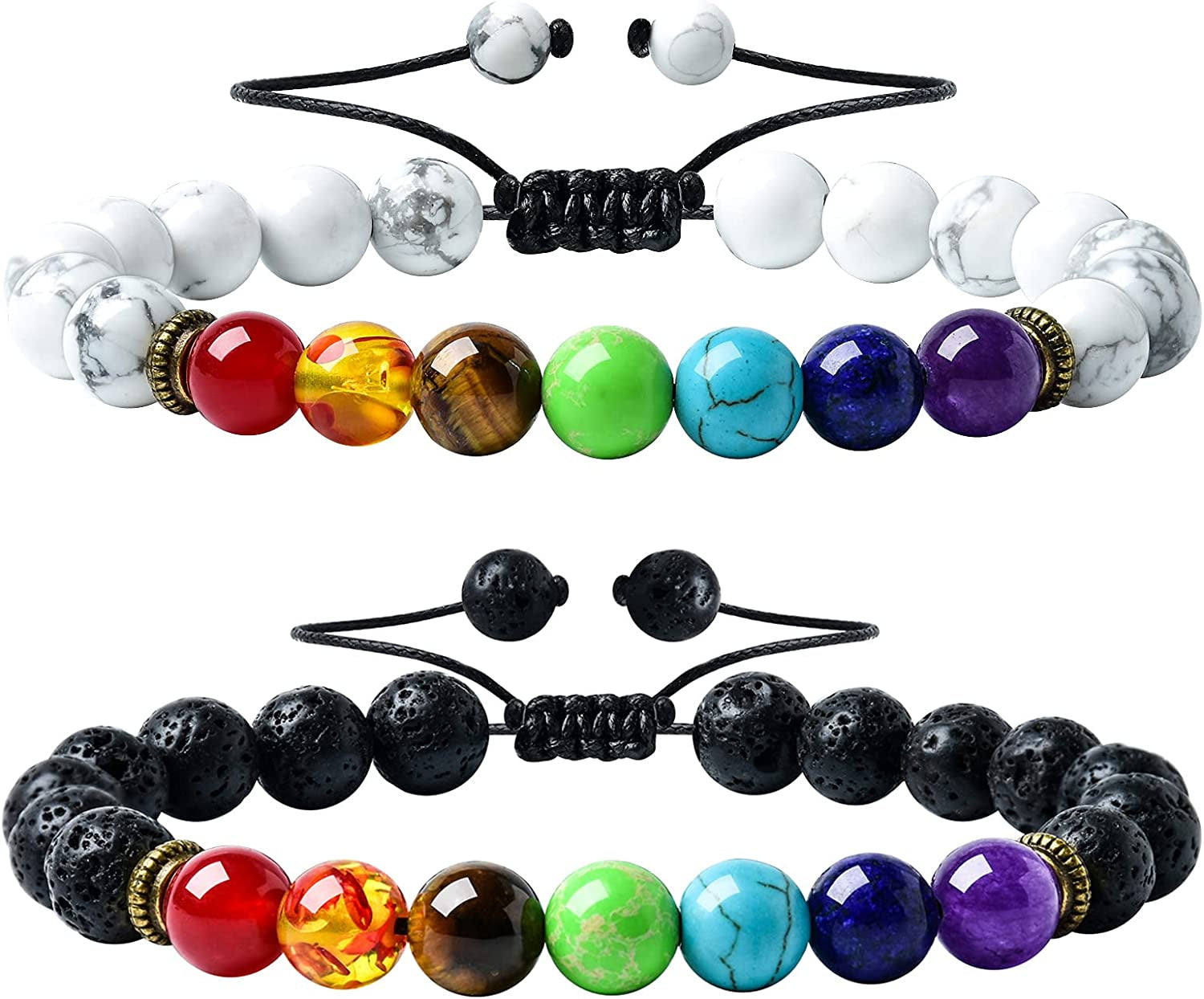 HEDQFM 2Pcs Lava Rock 7 Chakra Bracelets Aromatherapy Essential Oil Diffuser Bracelets Couples Yoga Beads Bracelet Volcanic Lava Stone Stretch Bracelet for Men Women Apparel & Accessories > Jewelry > Bracelets HEDQFM style E  