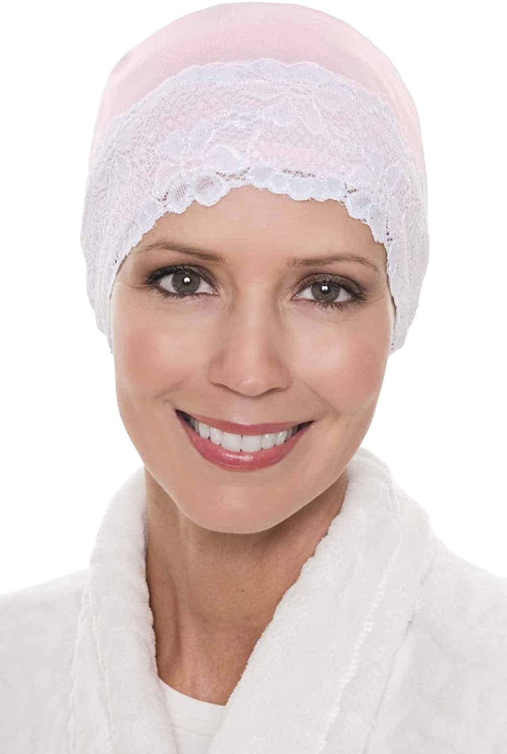 Cardani Lace Sleep Cap - Soft Hat Liner Viscose from Bamboo Apparel & Accessories > Clothing Accessories > Headwear Cardani Pink Moon and Stars With White Lace One Size 
