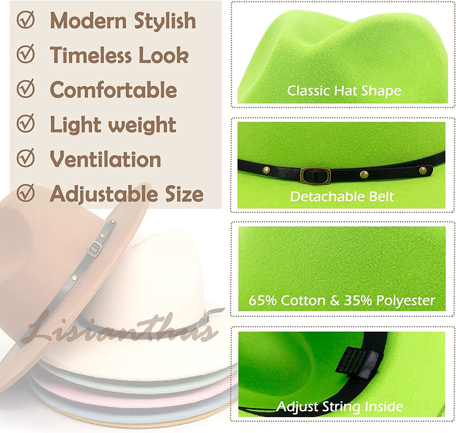 Lisianthus Women Belt Buckle Fedora Hat Apparel & Accessories > Clothing Accessories > Hats Lisianthus   