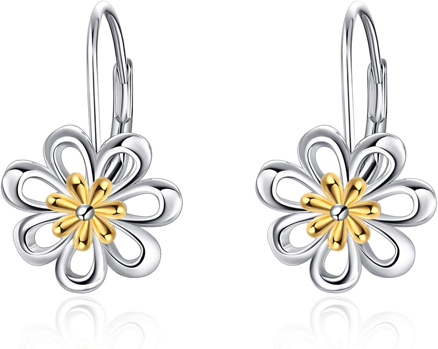 Daisy Earrings,Rose Earrings,Lotus Earrings,Sunflower Earrings Sterling Silver Gold Plated Filigree Flower Leverback Dangle Earrings for Women Girls Apparel & Accessories > Jewelry > Earrings LUHE A Daisy dangle earrings  