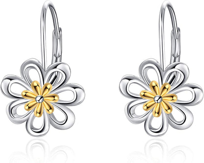 Daisy Earrings,Rose Earrings,Lotus Earrings,Sunflower Earrings Sterling Silver Gold Plated Filigree Flower Leverback Dangle Earrings for Women Girls Apparel & Accessories > Jewelry > Earrings LUHE A Daisy dangle earrings  