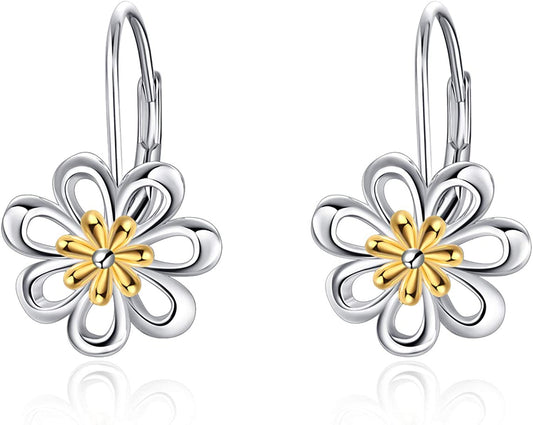 Daisy Earrings,Rose Earrings,Lotus Earrings,Sunflower Earrings Sterling Silver Gold Plated Filigree Flower Leverback Dangle Earrings for Women Girls Apparel & Accessories > Jewelry > Earrings LUHE A Daisy dangle earrings  
