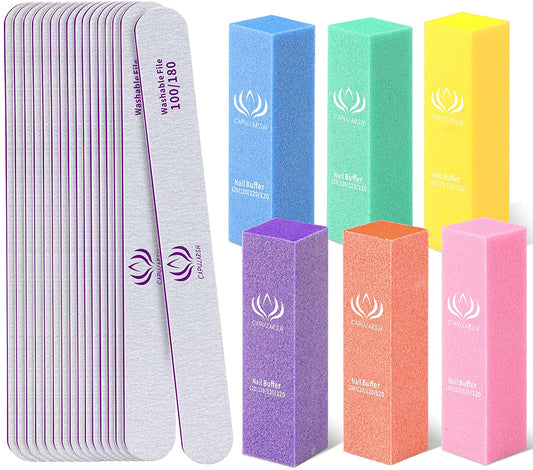 Nail Files and Buffers - Capularsh 16Pack Professional Manicure Tools Kit, 10Pcs 100/180 Grit Double Sided Nail Files for Acrylic Dip Nails, 6Pcs Four Sided 120 Grit Nail Buffer Block for Home Salon Health & Beauty > Personal Care > Cosmetics > Cosmetic Tools > Nail Tools Capularsh 10pcs 100 180 Grit & 6pcs Buffer  