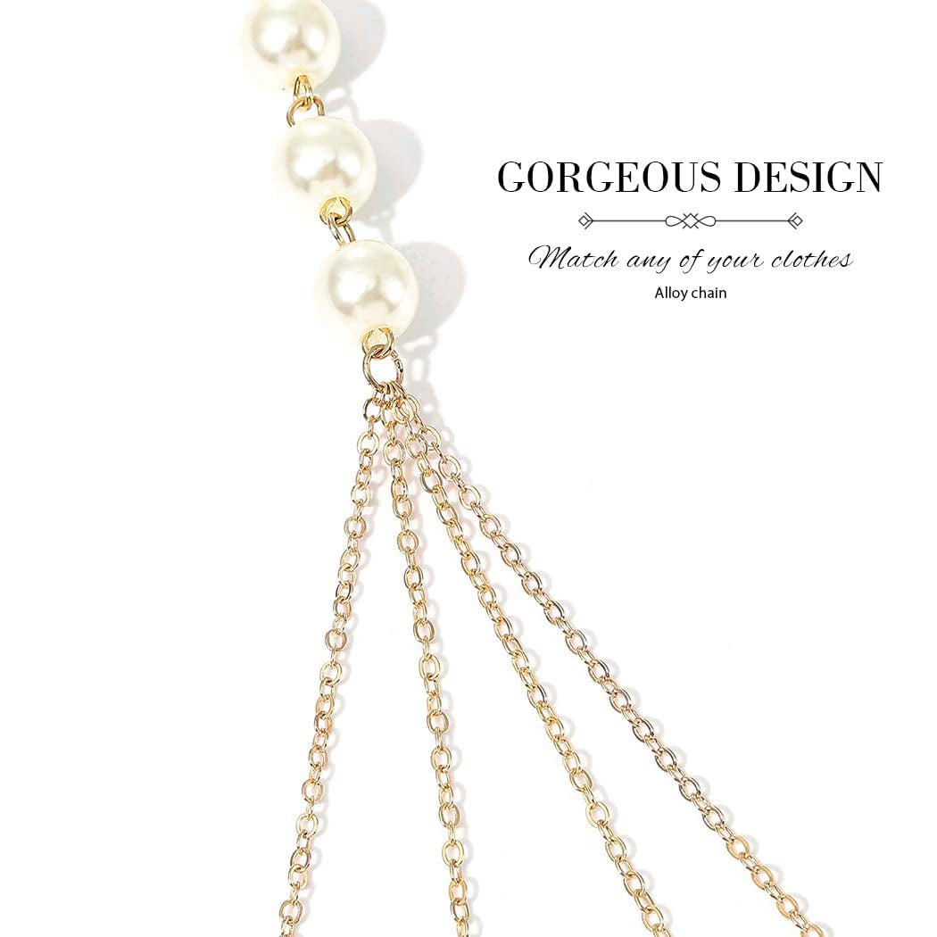 Cosydays Boho Pearl Body Chain Gold Layered Chest Chains Necklace Belly Chain Beach Bikini Chains Waist Nightclub Body Chain Jewelry for Women and Girls Apparel & Accessories > Jewelry > Body Jewelry COSYDAYS   