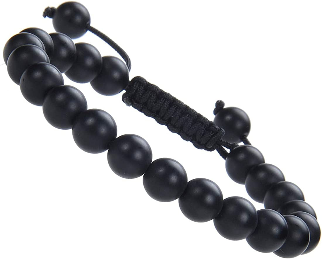 Massive Beads Natural Healing Power Gemstone Crystal Beads Unisex Adjustable Macrame Bracelets 8Mm Apparel & Accessories > Jewelry > Bracelets MASSIVE BEADS Matte Onyx  