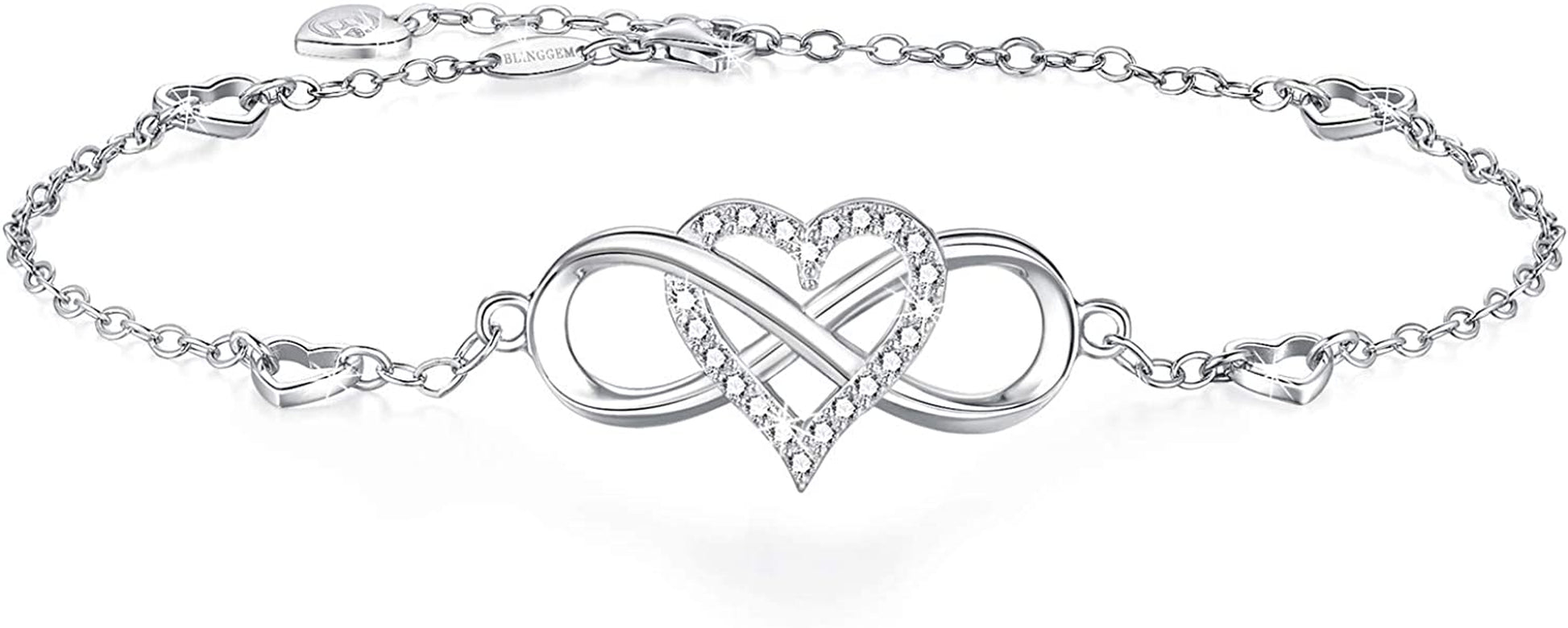 Blinggem Anklets for Women 925 Sterling Silver Infinity Hear Ankle Bracelet Cubic Zirconia Rose Gold Summer Beach Stylish Foot Chain Summer Vacation Jewelry Gift for Mom Women Girlfriend Apparel & Accessories > Jewelry > Anklets BlingGem White Gold  
