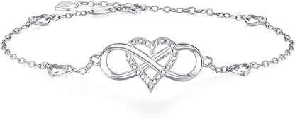 Blinggem Anklets for Women 925 Sterling Silver Infinity Hear Ankle Bracelet Cubic Zirconia Rose Gold Summer Beach Stylish Foot Chain Summer Vacation Jewelry Gift for Mom Women Girlfriend Apparel & Accessories > Jewelry > Anklets BlingGem White Gold  