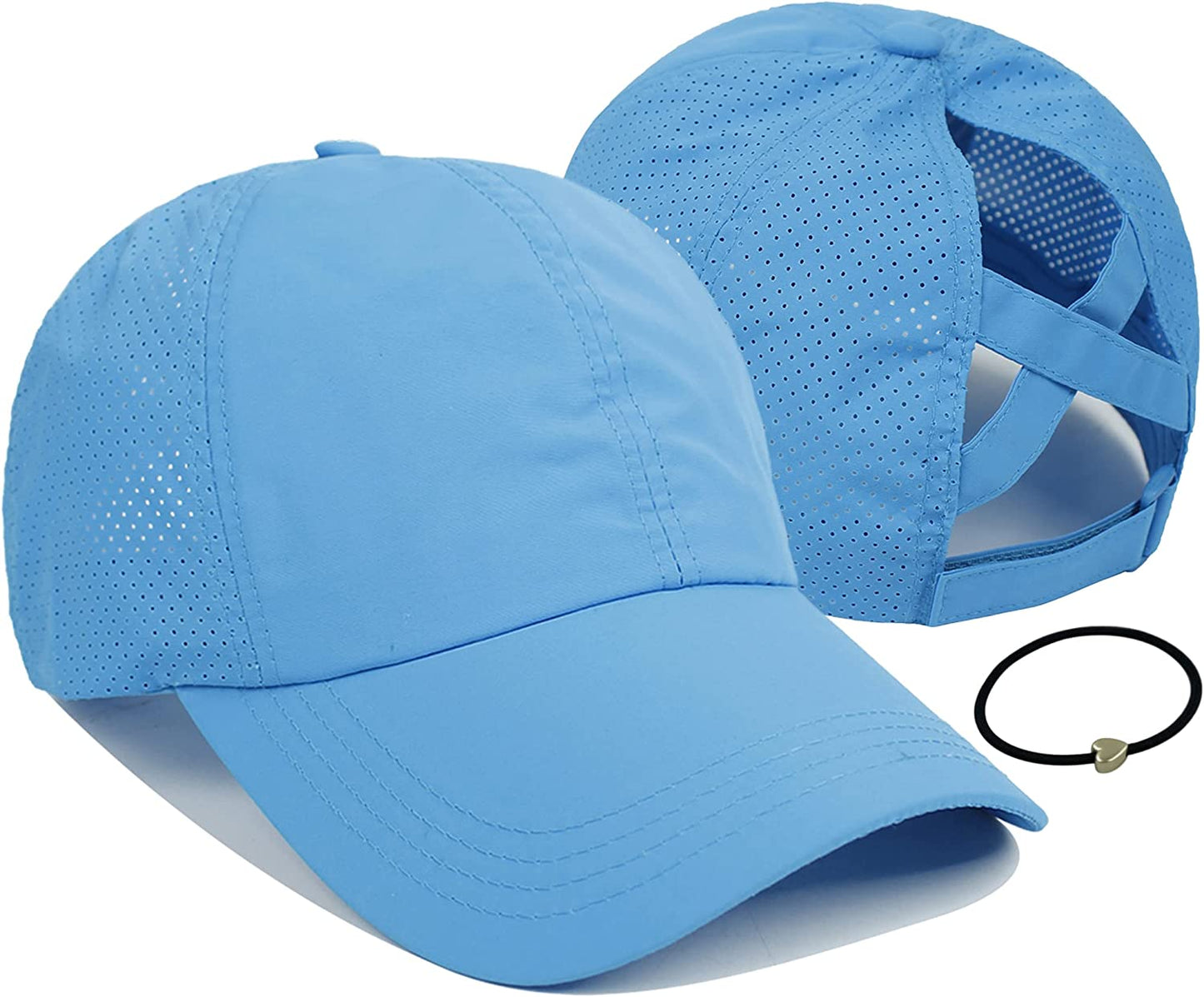 Mukeyo Womens Criss Cross Ponytail Baseball Cap Adjustable Messy High Bun Ponycap Quick Drying Hat Apparel & Accessories > Clothing Accessories > Hats Mukeyo Blue  