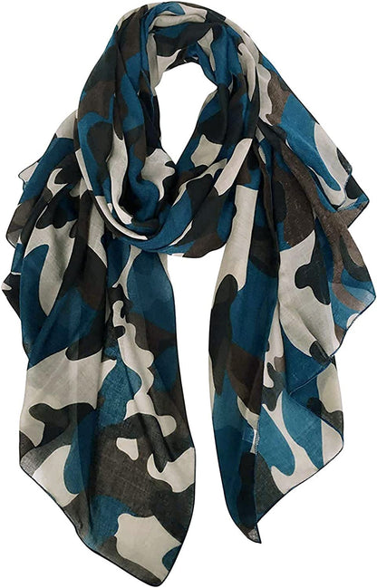 GERINLY Scarves - Lightweight Summer Travel Scarf Camouflage Print Shawl Wrap Apparel & Accessories > Clothing Accessories > Scarves & Shawls GERINLY Blue  