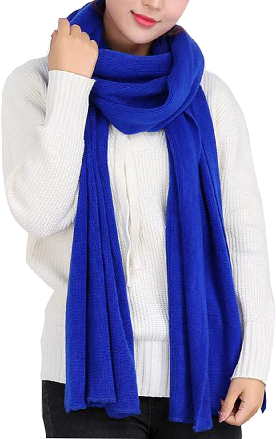 Wander Agio Women'S Warm Long Shawl Winter Warm Large Scarf Pure Color Apparel & Accessories > Clothing Accessories > Scarves & Shawls Wander Agio Blue  