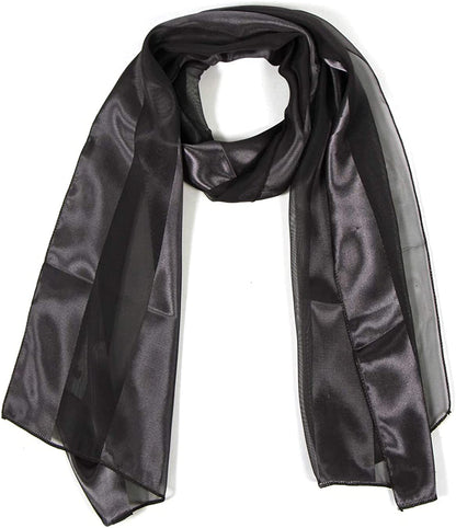 Scarfs for Women Lightweight Soft Silky Scarves 60" Long Satin Chiffon Stripe Neckerchief Gold Red Pink Black More Apparel & Accessories > Clothing Accessories > Scarves & Shawls SERENITA Dark Grey  