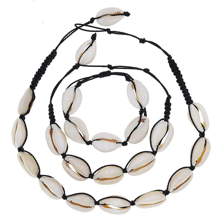 Cowrie Shell Necklace with Matching Seashell Anklet and Bracelet, VSCO Girl Accessories Set for Teen Girls, Aesthetic Beach Jewelry for Women Apparel & Accessories > Jewelry > Anklets KYLIE MAX Black  
