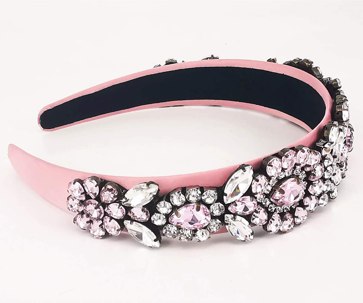 QTMY Fashion Crystal Headbands Baroque Gemstone Hair Accessories Head Band Fashion Headwear Hairbands for Women,Pink Apparel & Accessories > Clothing Accessories > Headwear QTMY   