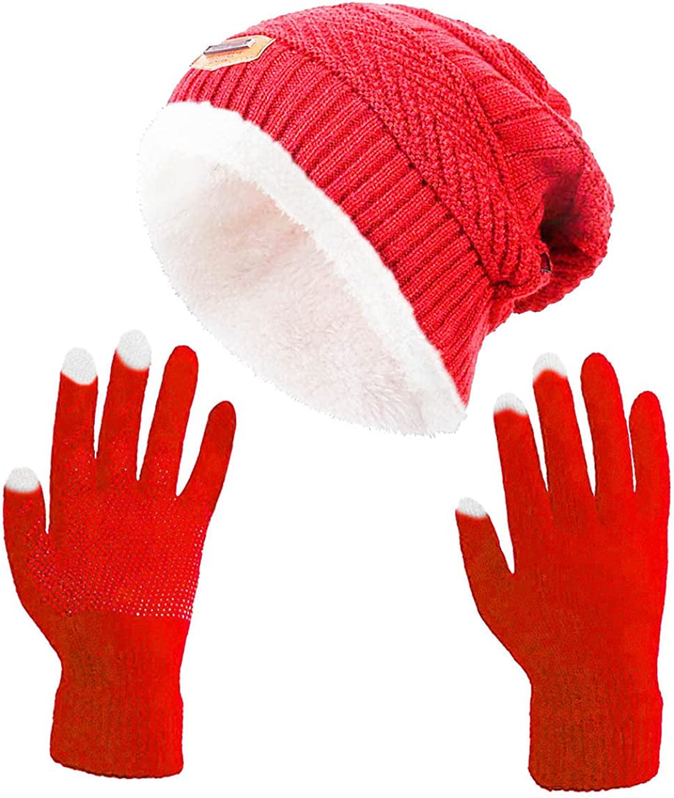 HINDAWI Winter Slouchy Beanie Gloves for Women Knit Hats Skull Caps Touch Screen Mittens Apparel & Accessories > Clothing Accessories > Gloves & Mittens HINDAWI Hat+gloves (Santa)  