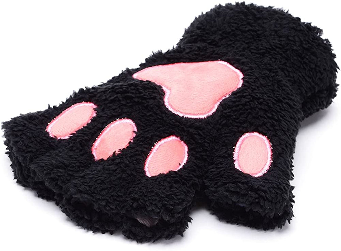 Odema Womens Bear Plush Cat Paw Claw Glove Soft Winter Fingerless Mitten Gloves Apparel & Accessories > Clothing Accessories > Gloves & Mittens Odema   