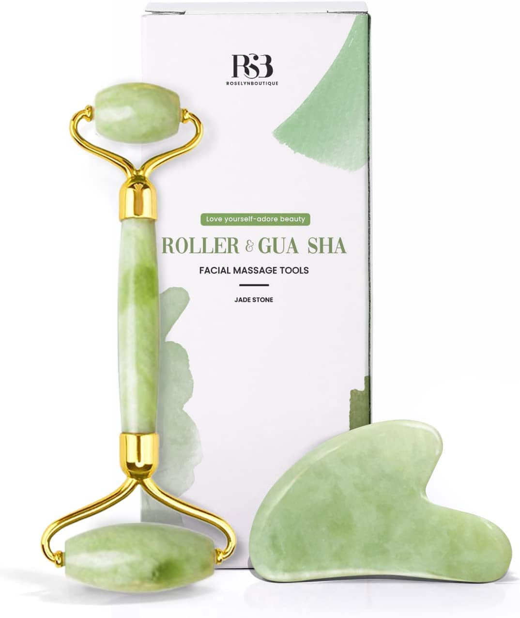 Gua Sha & Face Roller Jade Roller for Face - Natural Healing Crystal Self Care Gifts for Women - Facial Skin Care Tools Muscle Roller Massager Relaxing Relieve Wrinkles (Green) Health & Beauty > Personal Care > Cosmetics > Cosmetic Tools > Skin Care Tools ROSELYNBOUTIQUE Light Green  