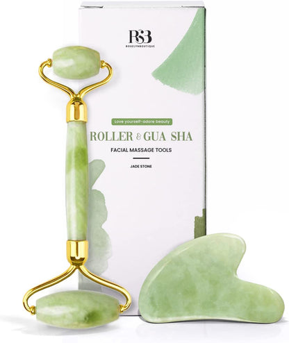 Gua Sha & Face Roller Jade Roller for Face - Natural Healing Crystal Self Care Gifts for Women - Facial Skin Care Tools Muscle Roller Massager Relaxing Relieve Wrinkles (Green) Health & Beauty > Personal Care > Cosmetics > Cosmetic Tools > Skin Care Tools ROSELYNBOUTIQUE Light Green  
