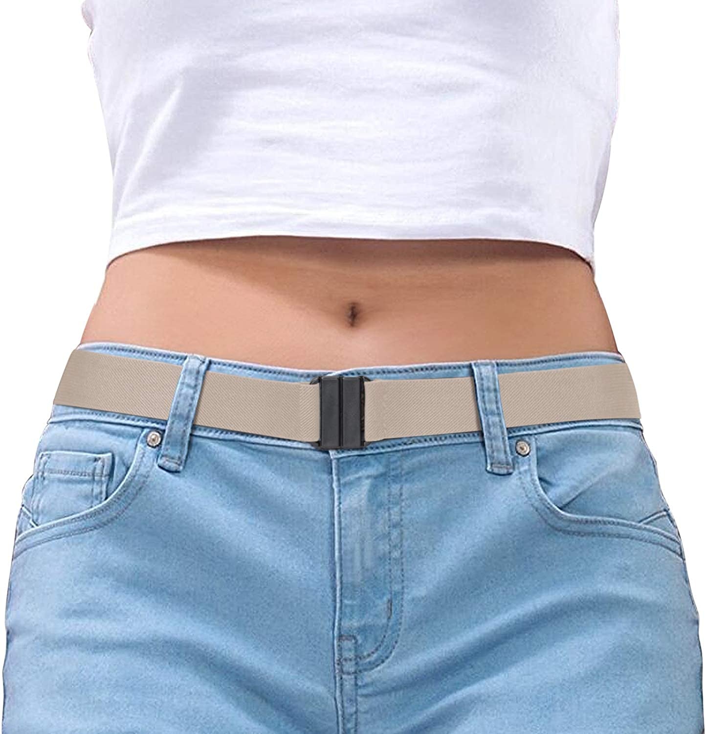 Women Invisible Belt, Comfortable Adjustable Stretch No Show Belt with Flat Buckle by SUOSDEY Apparel & Accessories > Clothing Accessories > Belts SUOSDEY 04-beige US Size:14+ 