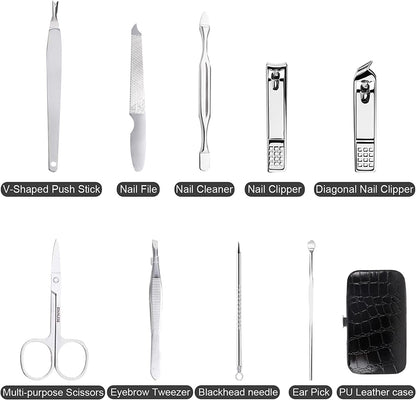 Manicure Set Nail Clipper Kit, 9 Pieces Portable Travel Nail Kit Nail Grooming Kit with Black Leather Bag Suitable for Home Outdoor Travel Gift Giving Beauty Salon Health & Beauty > Personal Care > Foot Care Tufusiur   