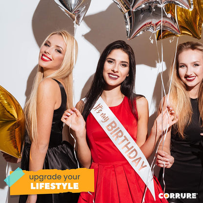 CORRURE 'It'S My Birthday' Sash with Rose Gold Foil - Soft Satin White Birthday Sash for Women - Party Favors Supplies and Decorations for Sweet 16, 18Th 21St 30Th 40Th or Any Happy Bday Party Apparel & Accessories > Clothing Accessories > Sashes Pego Brands General   