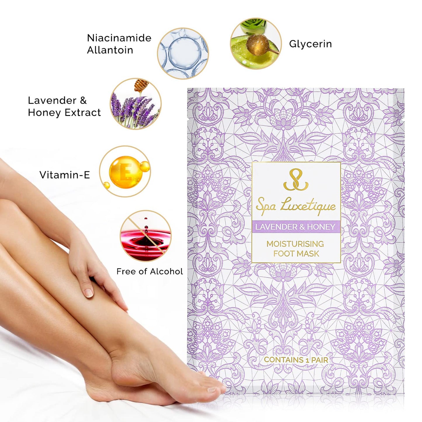 Foot Mask - 5 Pairs Lavender & Honey Foot Spa for Rough Dry Cracked Feet Reduce Dead Skin, Moisturizing Socks for Baby Foot, Relaxing Soft Feet Treatment for Women & Men, Foot Care Christmas Gifts Health & Beauty > Personal Care > Foot Care spa luxetique   