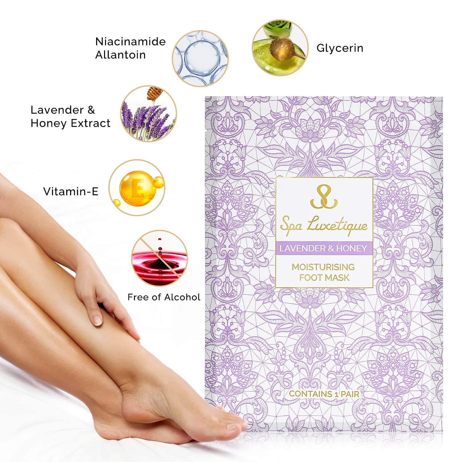 Foot Mask - 5 Pairs Lavender & Honey Foot Spa for Rough Dry Cracked Feet Reduce Dead Skin, Moisturizing Socks for Baby Foot, Relaxing Soft Feet Treatment for Women & Men, Foot Care Christmas Gifts Health & Beauty > Personal Care > Foot Care spa luxetique   