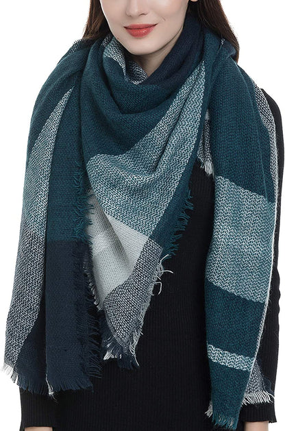 Dimore Trendy Plaid Blanket Scarf Women Big Oversized Long Scarves Apparel & Accessories > Clothing Accessories > Scarves & Shawls Dimore Green White  