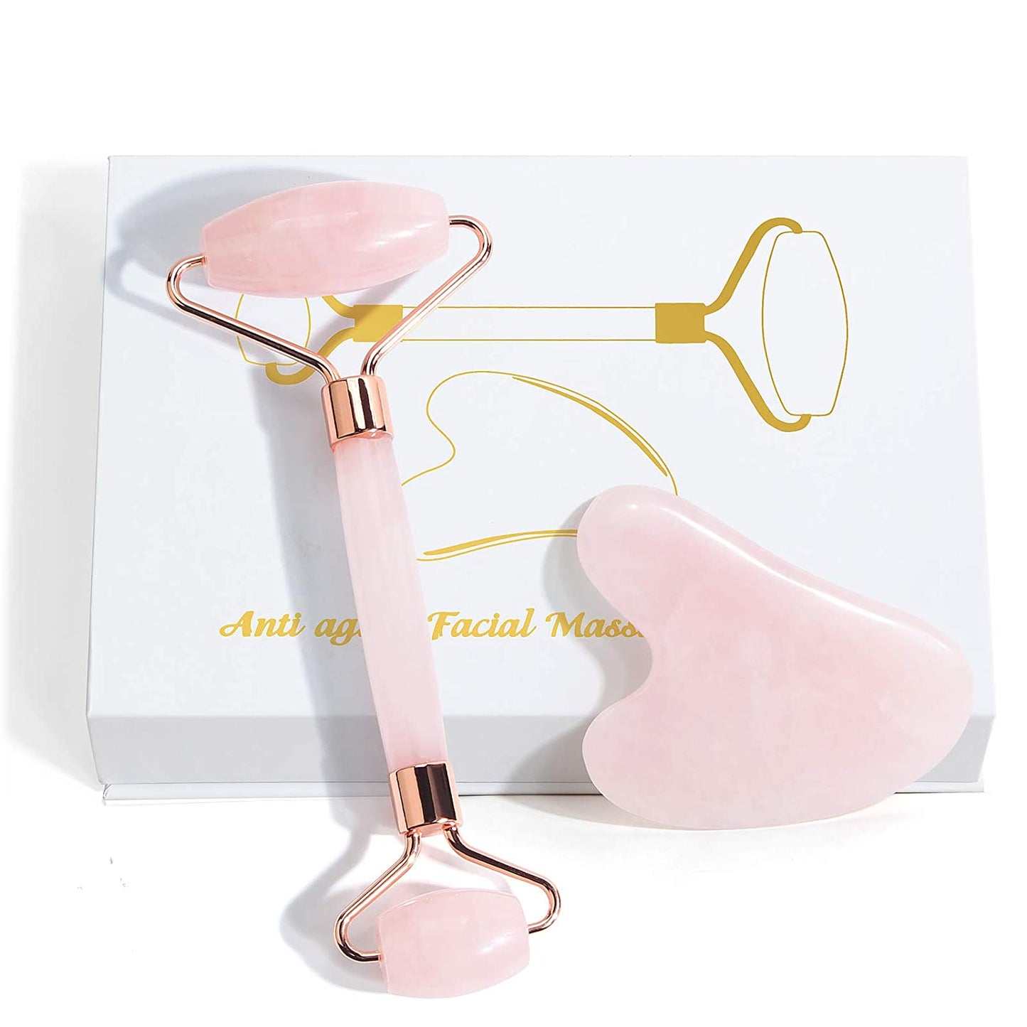 Jade Roller for Face, Gua Sha Facial Tools & Rose Quartz Face Roller Skin Care Product for Face Lift and Puffiness, Anti-Aging Facial Roller for Eyes Body Neck Slimming & Firming Health & Beauty > Personal Care > Cosmetics > Cosmetic Tools > Skin Care Tools MAANGE 2 Pcs  