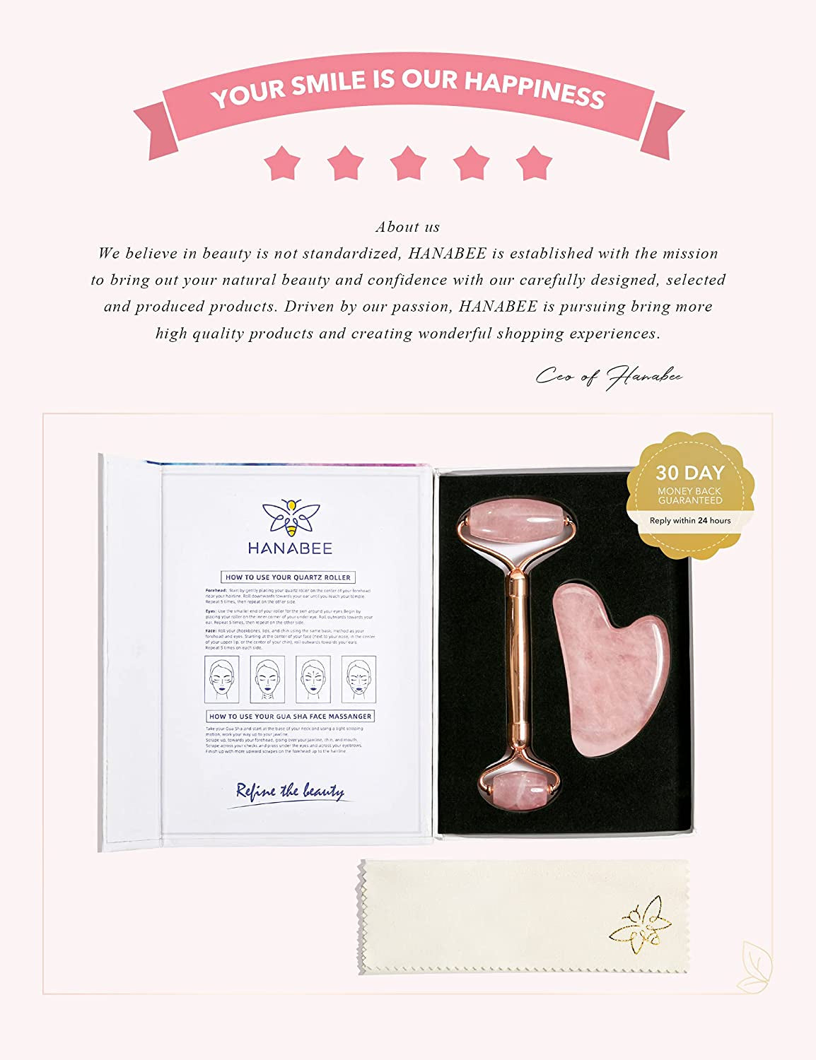Gua Sha Facial Massage Tools,Rose Quartz Face Roller,Jade Roller for Face,Beauty Face Massager,Eye Massager,Reduce Wrinkles,Lymphatic Drainage,Face Lift.Hanabee Skin Care Sets & Kits (Pink) Health & Beauty > Personal Care > Cosmetics > Cosmetic Tools > Skin Care Tools HANABEE   