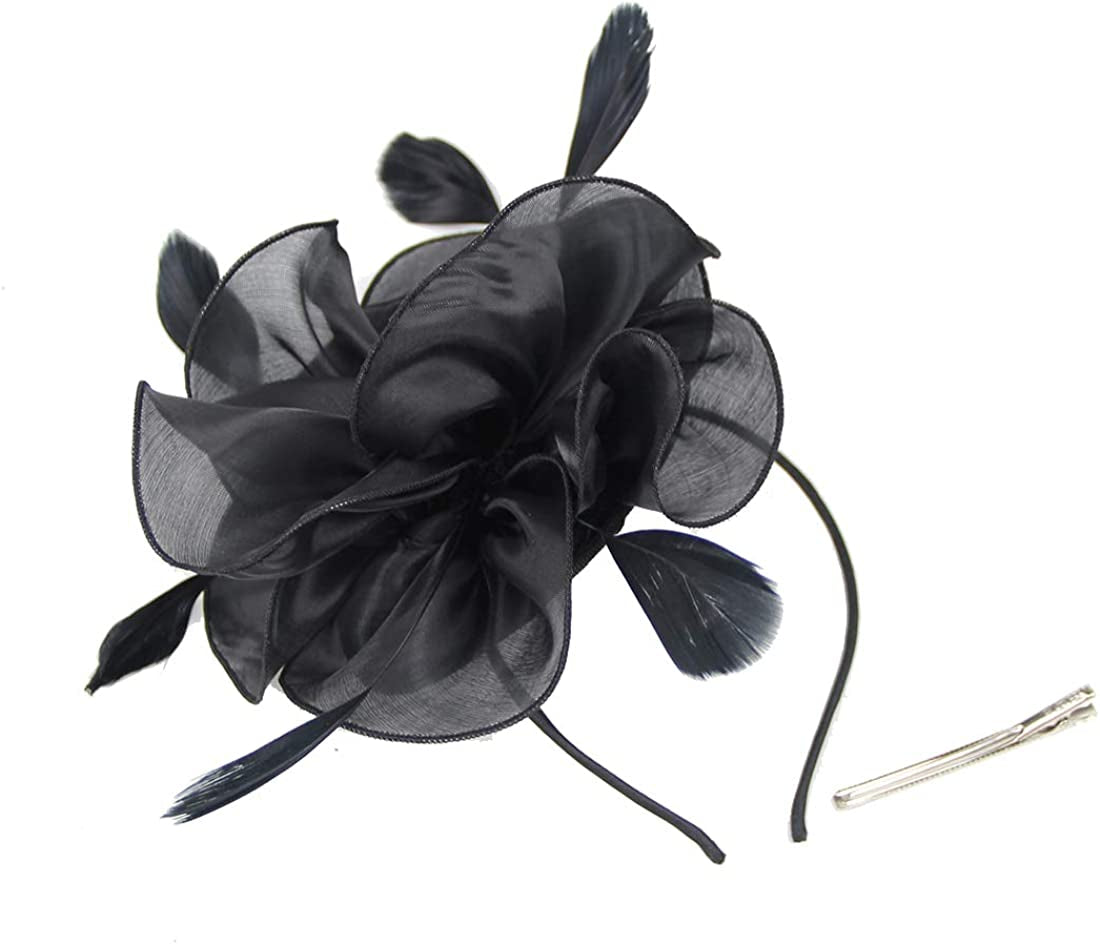 Women Flower Fascinator Hat Wedding Bridal Fascinators Tea Party Hat Feather Fascinator Headband Headwear for Evening Church Apparel & Accessories > Clothing Accessories > Headwear STbest   