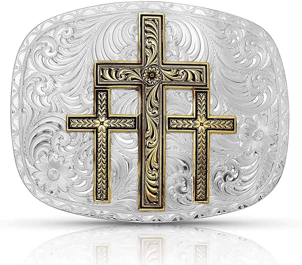 Montana Silversmiths Christian Faith Series Classic Western Buckle, Made in USA Apparel & Accessories > Clothing Accessories > Belt Buckles Montana Silversmiths Triple Cross - Two-tone  