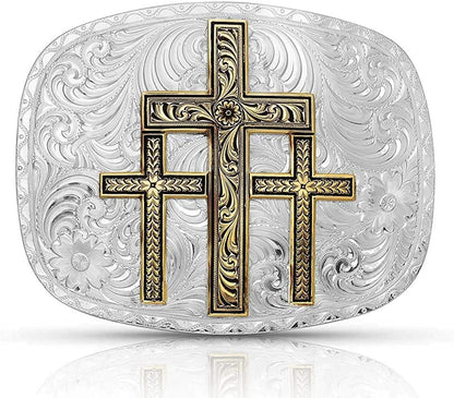 Montana Silversmiths Christian Faith Series Classic Western Buckle, Made in USA Apparel & Accessories > Clothing Accessories > Belt Buckles Montana Silversmiths Triple Cross - Two-tone  