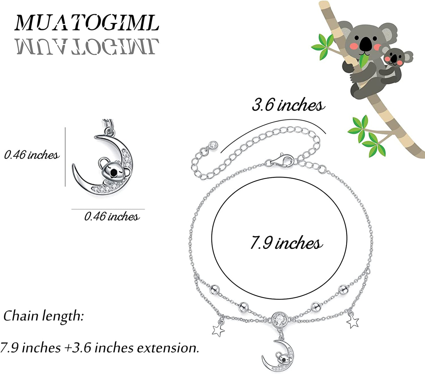 MUATOGIML 925 Sterling Silver Mom Necklace Love Heart Pendant Mama Bear Panda Elephant Sloth Animal Necklaces Mother Son Daughter Jewelry Gifts for Women Mum Family Apparel & Accessories > Jewelry > Anklets MUATOGIML JEWELRY   